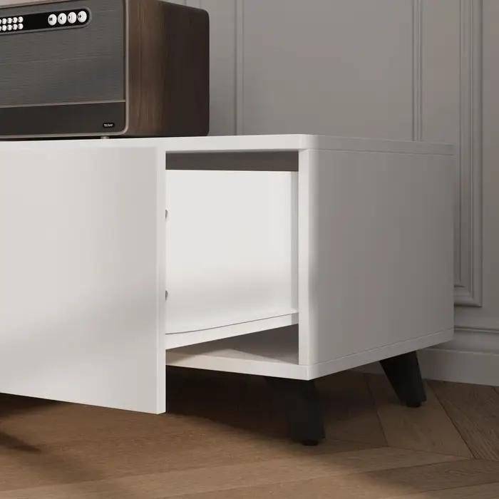 Meuble TV réglable en longueur et en forme, console multimédia 100 pouces, 4 tiroirs, 2 étagères, sa