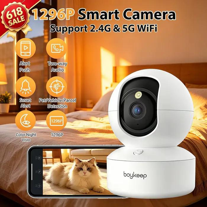 Caméra intelligente BoyKeep 2K sécurité WiFi surveillance 5G/2.4GHz intérieur bébé vision nocturne 360° audio