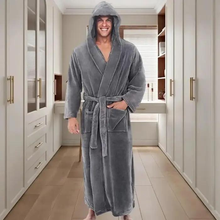 Peignoir luxueux à capuche en flanelle pour homme ultra doux et absorbant avec capuche et ceinture réglable pour détente et relaxation occasions spéciales