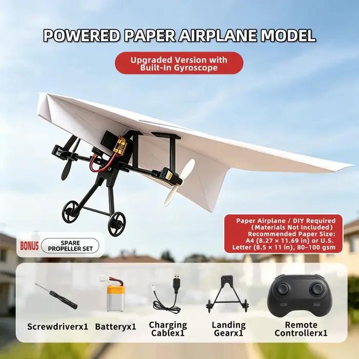 Kit d'avion en papier télécommandé RC, modèle de drone volant léger et pliable avec stabilisation gy