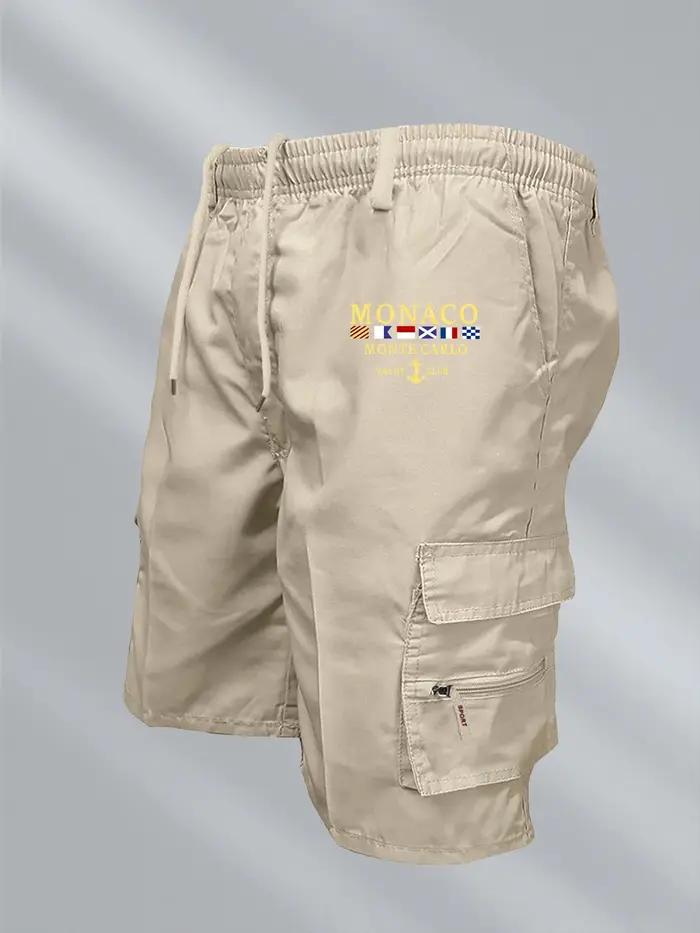 Short cargo imprimé drapeau de Monaco pour homme – Short tactique décontracté multi-poches à taille