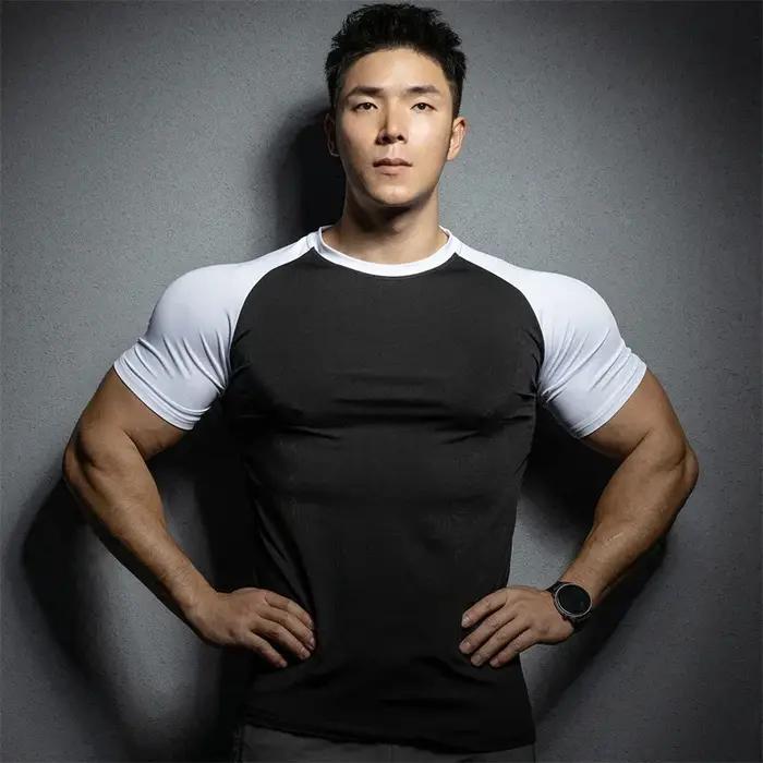 T-shirt de sport à manches courtes pour hommes, élastique, séchage rapide, couleur pure, loisirs, co