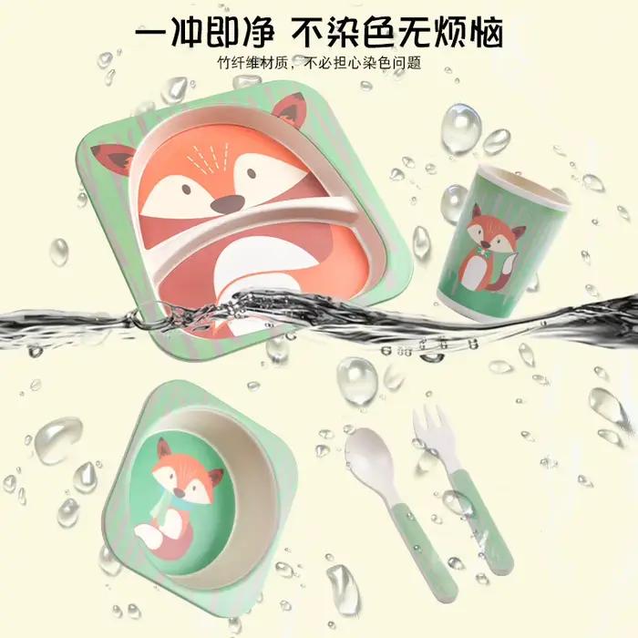 Ensemble de bols en bambou naturel pour bébé, 5 pièces, mignon, dessin animé, cadeau
