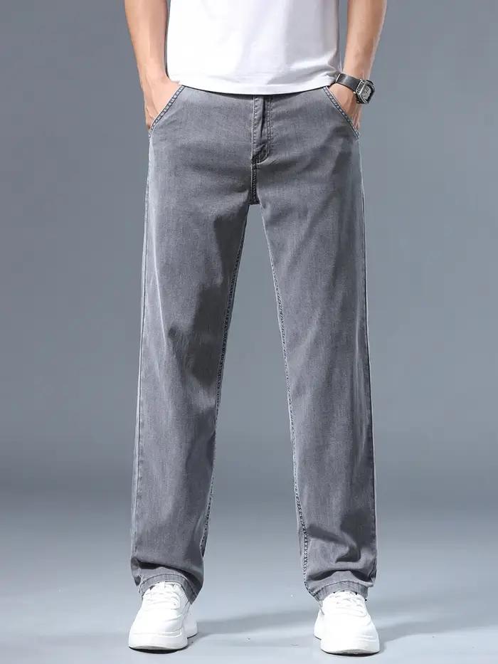Été mince hommes jean droit ample Lyocell doux drapé affaires pantalon décontracté classique fumée gris marque glace