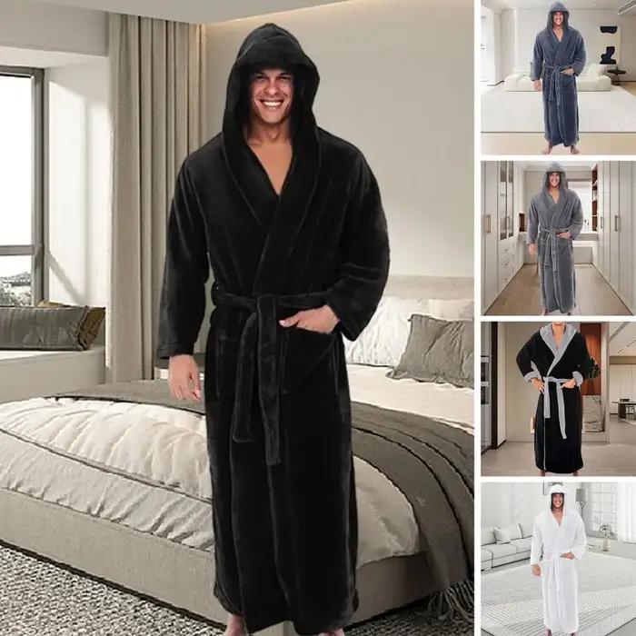 Peignoir luxueux à capuche en flanelle pour homme ultra doux et absorbant avec capuche et ceinture réglable pour détente et relaxation occasions spéciales