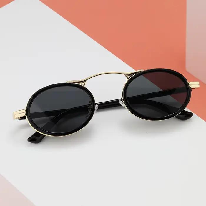 Lunettes de randonnée rétro ovales anti-lumière pour femmes - Monture métal fashion INS unisexe qualité