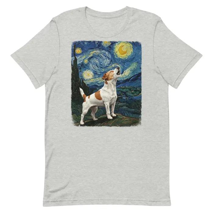 Nouveau Jack Russell chien hurlant à la lune nuit étoilée Van Gogh T-Shirt drôle t-shirts graphiques rétro Streetwear