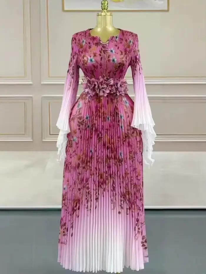 Miyake 2025 robe africaine élégante robe d'automne nouveau tempérament célébrité taille mode robe lo