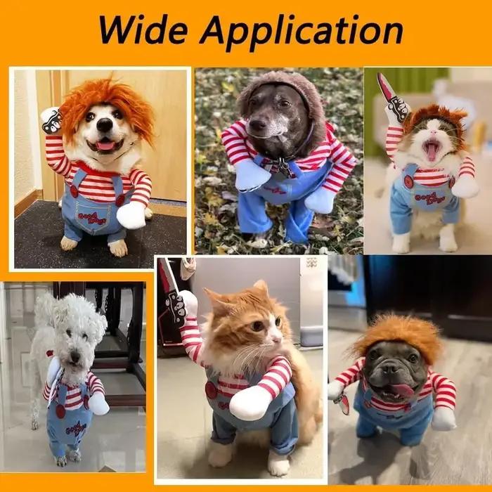Costume d'horreur pour animaux de compagnie pour chiens, tenue de tueur complète avec fausse perruque de couteau, parfait pour les fêtes costumées d'halloween et de noël