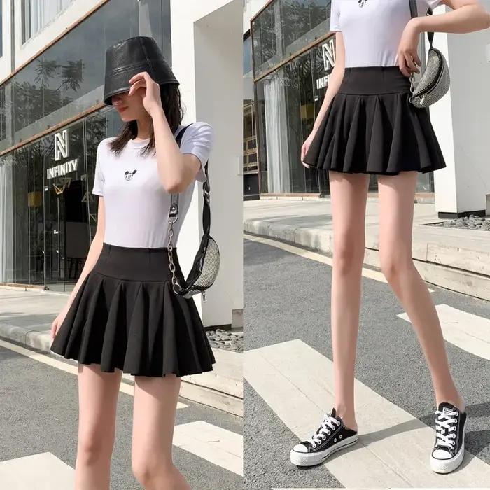 Mini jupe plissée taille haute pour femme, style coréen, garde-robe japonaise, patineuse phtalique r