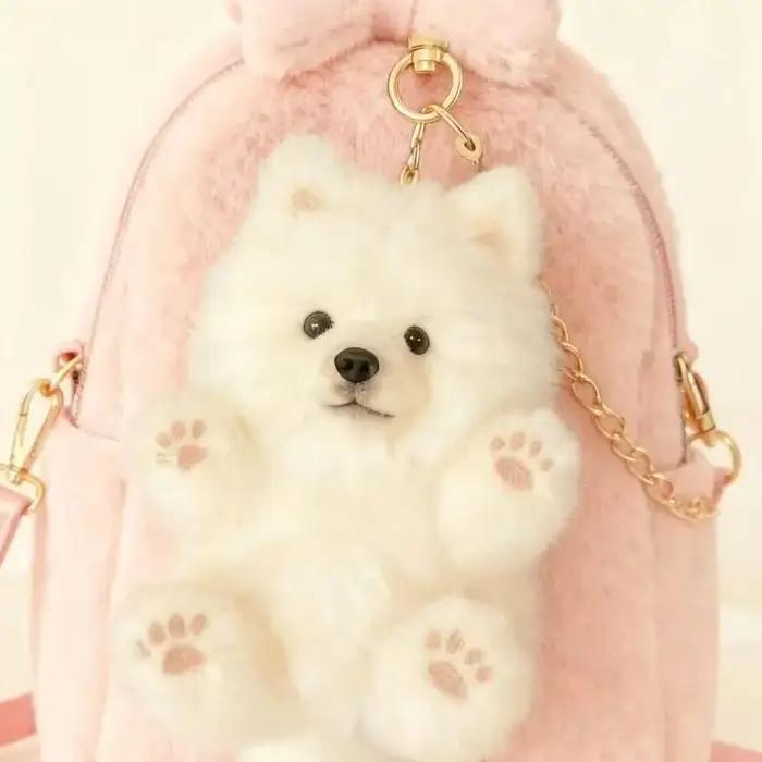 Porte-clés pendentif chien Samoyed en peluche super doux