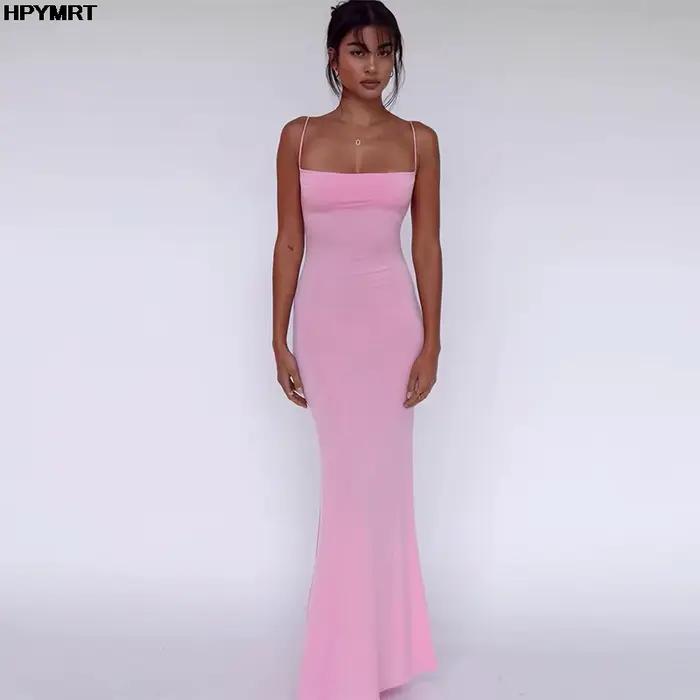 2025 mode décontracté nouvel été Sexy fronde robe de soirée couleur unie longues dames robes robes d