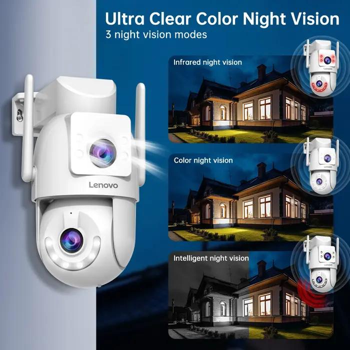 Caméra IP extérieure Lenovo 6MP HD WiFi double objectif double écran avec tracking automatique - Surveillance audio vidéo