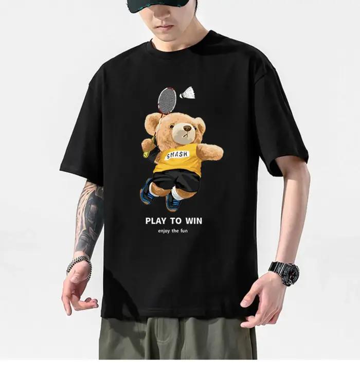 T-shirt de sport à motif d'ours de tennis pour hommes et femmes, vêtements d'équipe personnalisés à manches courtes pour compétition d'équipe