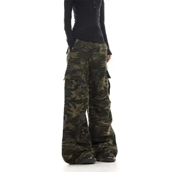 Pantalon de travail camouflage au design délavé rétro américain pour hommes et femmes, jambe droite