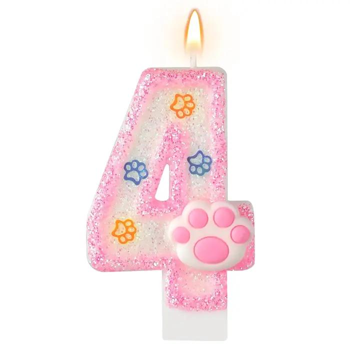 Décorations de gâteau et de cupcakes en forme de patte pour chien et chat, bougie de 3ème anniversaire, pour fête sur le thème des animaux, décorations d'anniversaire, fournitures pour célébrations