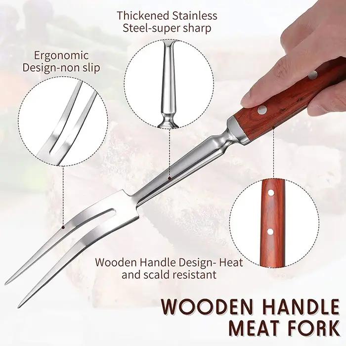 Fourchette à viande en métal de 12/14 pouces avec manche en bois