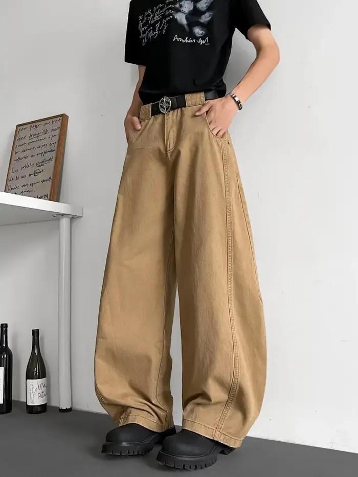 2025 Cyber Y2K mode kaki Patchwork Baggy jean pantalon pour hommes vêtements jambe large solide décontracté coton pantalons longs Ropa Hombre