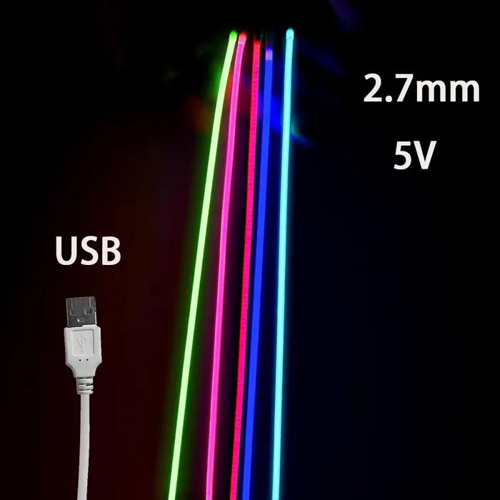 Bande lumineuse LED COB USB 5V, 2.7mm, très fine, multicolore, 480 diodes, 1m, 2m, pour ordinateur,