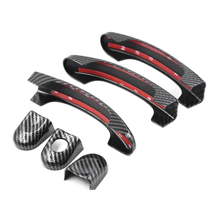 Couvercle de poignée de porte de voiture en fibre de carbone, noir brillant, garniture pour Volkswag
