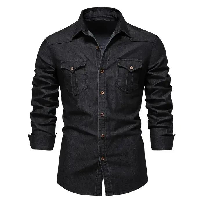 AIOPESON marque chemise en denim de coton élastique pour hommes manche longue Chemises de cow-boy de qualité
