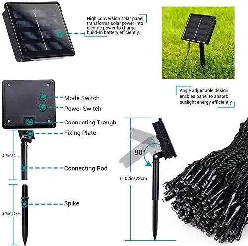 Guirlande lumineuse LED à énergie solaire, imperméable, pour l'extérieur, féerique, pour Patio, mari