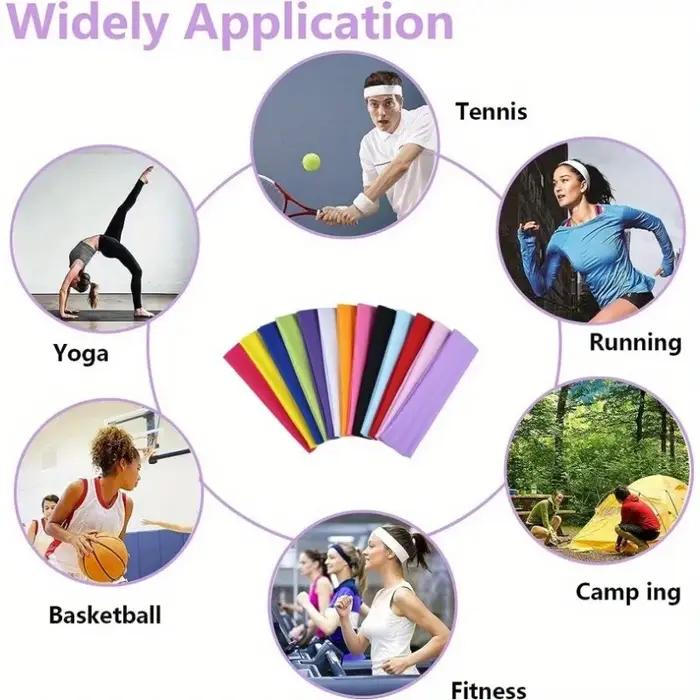 10 pièces bandeau élastique bandeaux de mode pour les femmes, couleur unie course Fitness Yoga bande