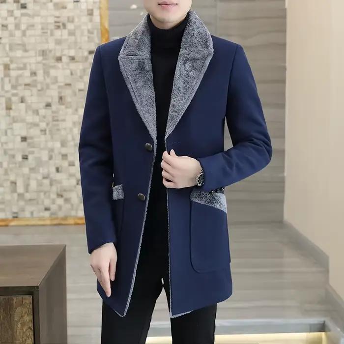 Manteaux en laine mi-longs pour hommes, style mode hiver, décontractés et professionnels, en coton épais, coupe-vent, vestes chaudes, vêtements d'extérieur