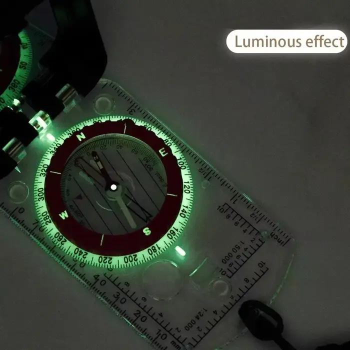 Boussole de visée à miroir inclinable réglable avec veilleuse pour randonnée lecture carte camping survie chasse alpinisme