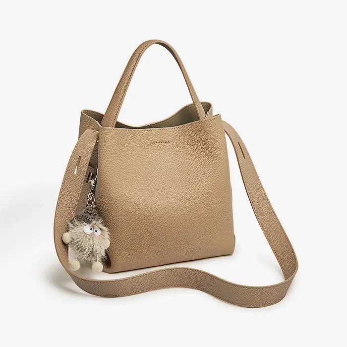 FOXER Simple en cuir véritable sac à main femmes sac à bandoulière fourre-tout sac seau grande capacité femme sac à band
