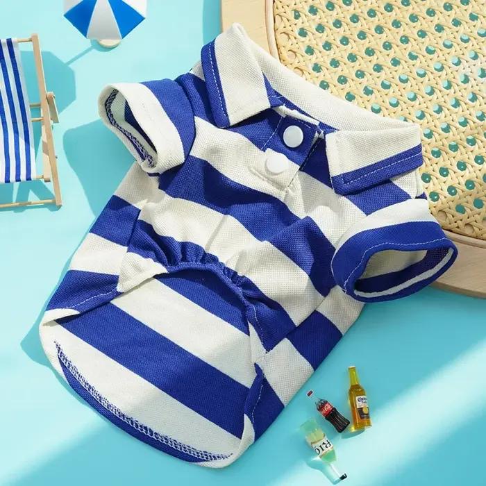 Polo pour chien printanier, vêtements de mode pour chien, gilet rayé mignon pour chiot, chemise fine