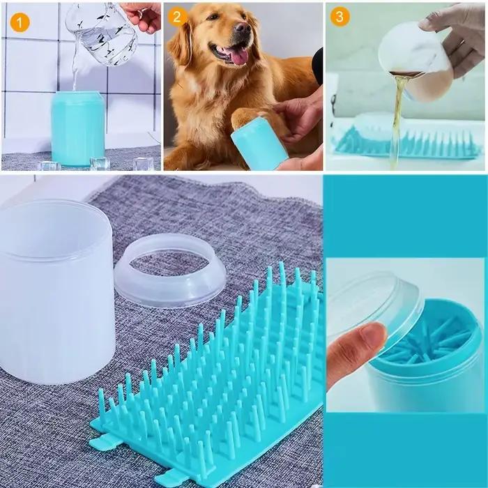 Brosse multifonctionnelle pour nettoyer les pattes d'animaux léger et portable avec gobelet de lavage pour chiens et chats promenades extérieures voyages camping soins quotidiens