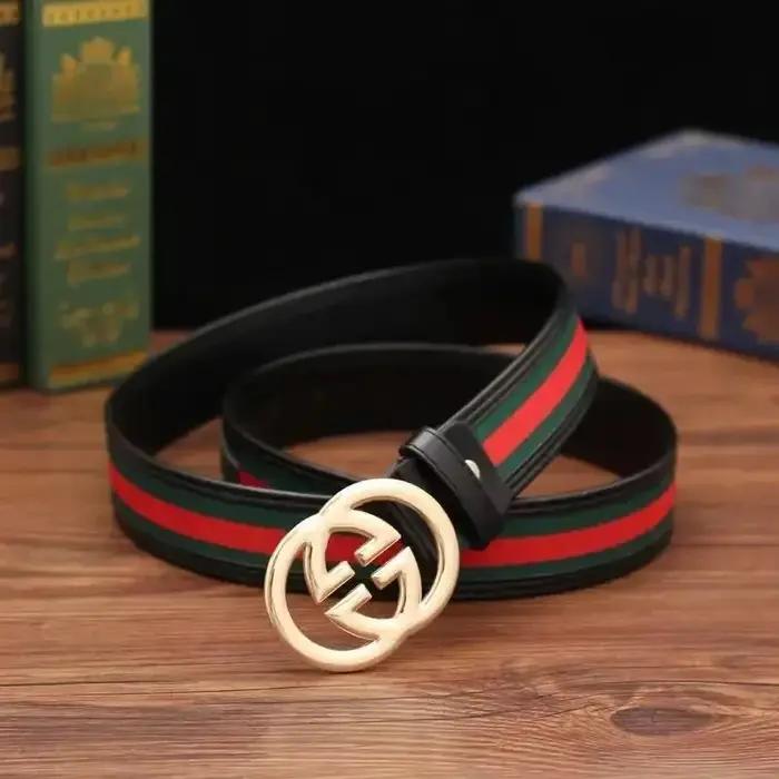 Ceinture de luxe polyvalente modèle 2026 - rayures rouges et vertes, ceinture en toile de haute qual