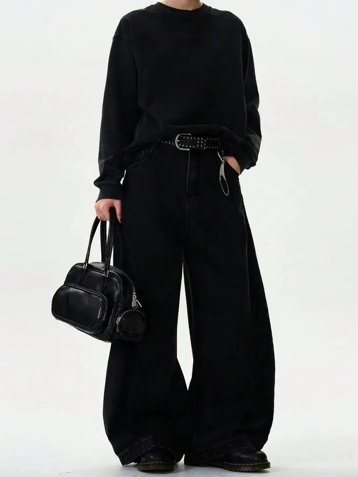Jeans pour hommes Printemps-Été, style urbain, coupe américaine ample à jambe large, en denim à coup