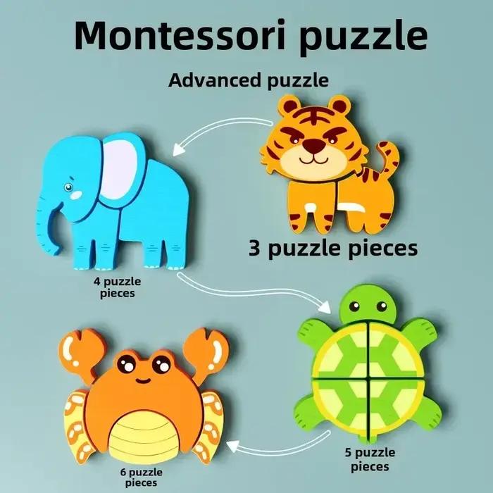 Puzzle 3D en bois Montessori pour enfants, circulation des animaux, jouets d'apprentissage précoce, cadeaux pour enfants