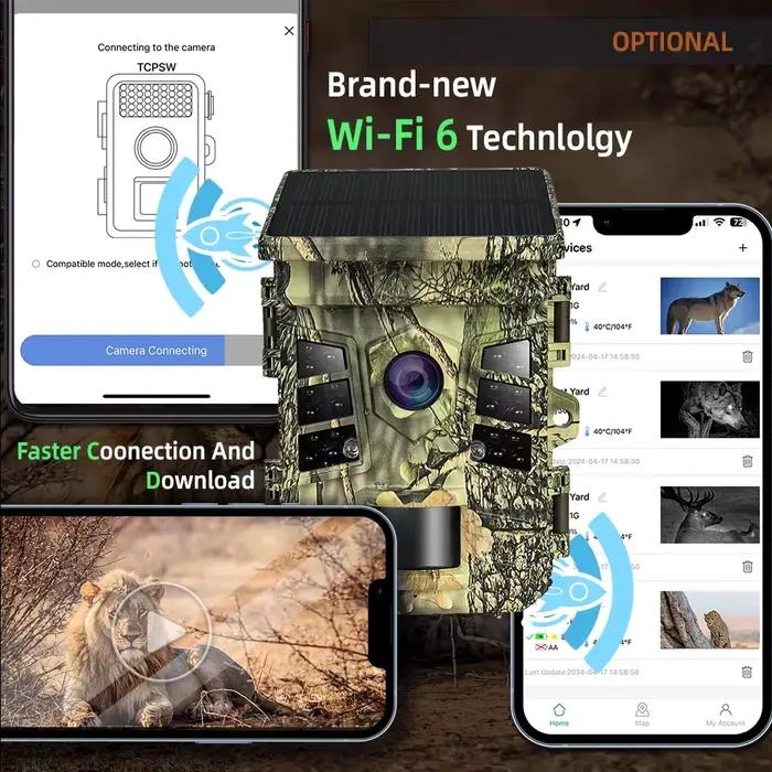 Caméra de chasse solaire SNGUSCAM 32MP avec détection de mouvement PIR pour surveillance de la faune et suivi en extérieur