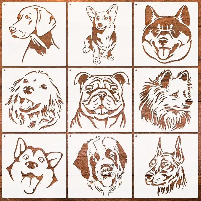 Bview Art – Lot de 9 pochoirs en forme de tête de chien pour la peinture