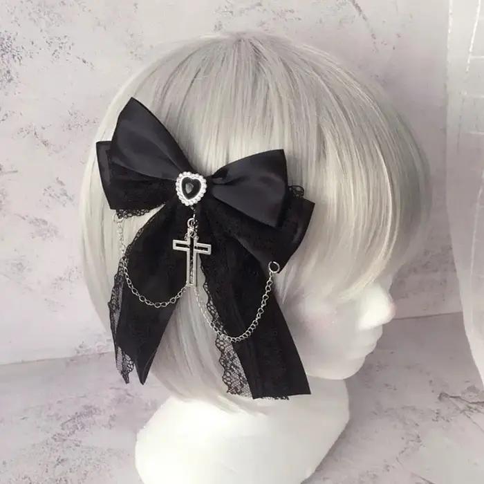 Accessoires pour cheveux gothiques pour filles, pince à cheveux queue de cheval en dentelle japonais