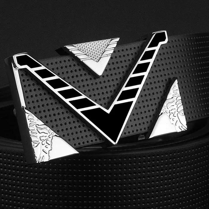 V lettre boucle boucle dorée ceinture hommes mode personnalité boucle luxe sangle en cuir véritable