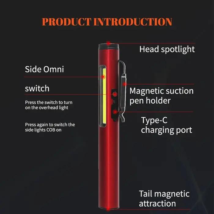Mini lampe de poche LED XPE + COB, batterie intégrée aste par USB, torche à aimant arrière, lampe st
