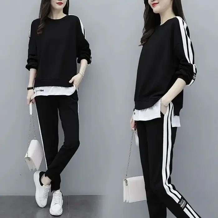 Ensemble de vêtements de sport pour femmes grandes tailles, sweat-shirt décontracté ample, ensemble deux pièces, mode printemps-automne élégante pour les femmes rondes M-Sisters