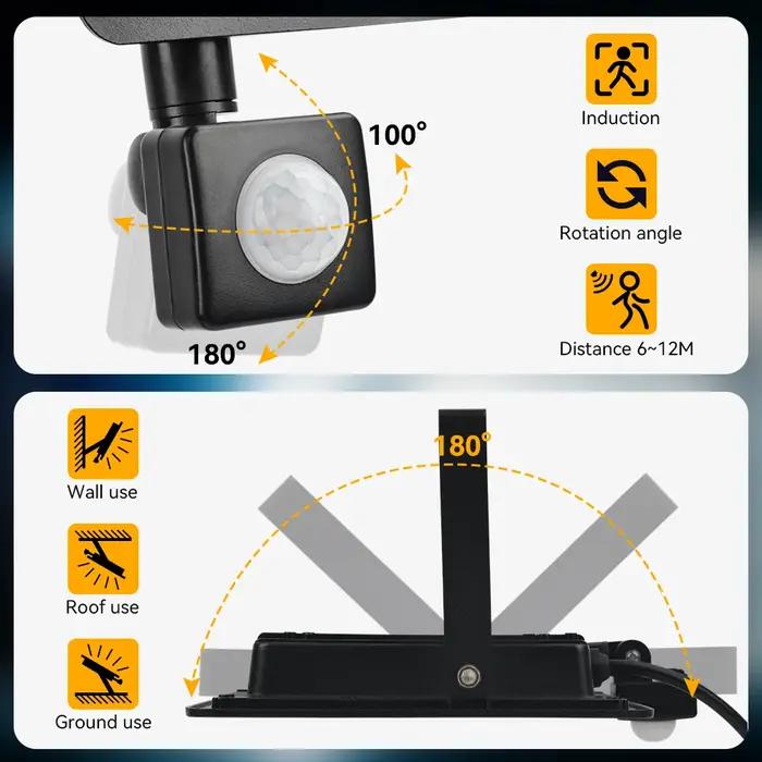 LED PIR capteur de mouvement projecteur extérieur applique murale lumière blanche 100W 50W 30W 20W 1