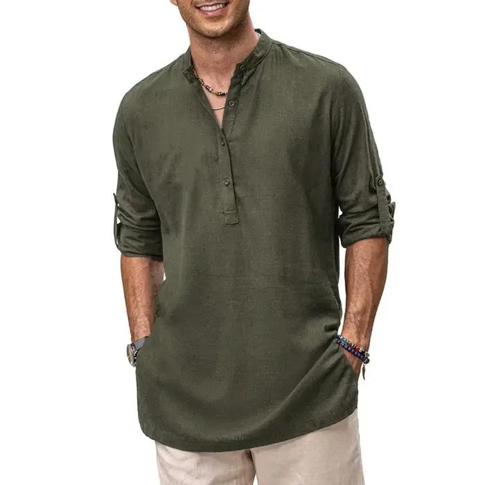 Chemise Henley en coton surdimensionnée pour homme, décontractée, légère, à manches longues, élégant