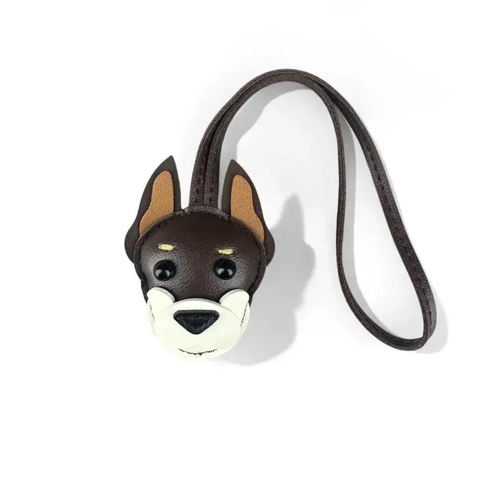 Breloques pour sacs en cuir PU marron chocolat – Schnauzer, Bouledogue français, Doberman, Corgi – P