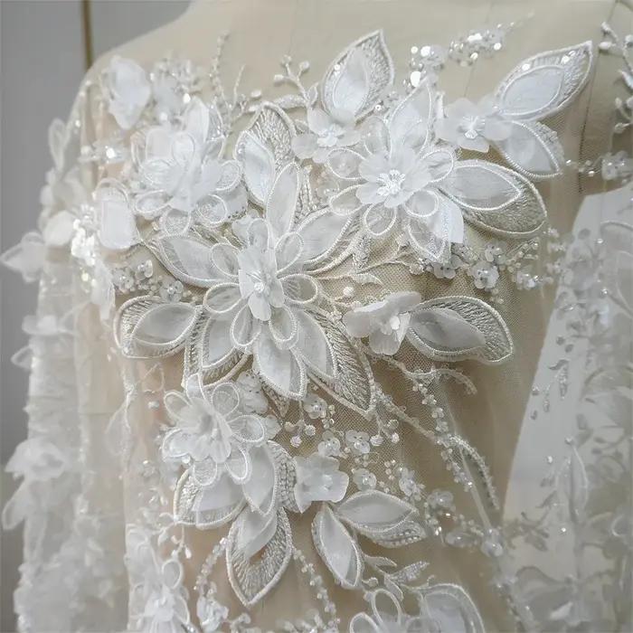 Robe de mariée en Tulle, tissu à fleurs 3D brodé en dentelle à paillettes appliquées