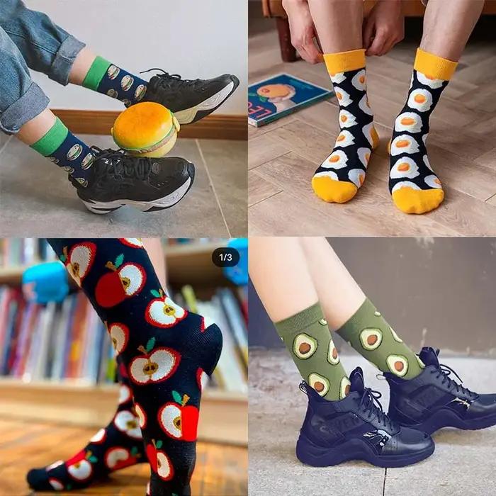 Lot 10 paires chaussettes motifs nourriture coloris irréguliers street skate tendance homme femme