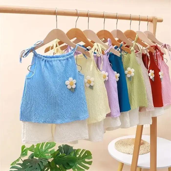 Ensemble deux pièces pour filles, gilet et short à fleurs, à la mode coréenne, vêtements quotidiens