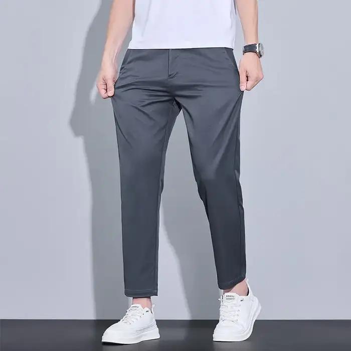 2025 nouveau été cheville longueur pantalon hommes coupe droite mode mince marque vêtements couleur