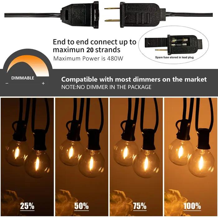 Sphoon Vintage G40 LED guirlandes lumineuses Dimmable étanche Connectable 50FT 65FT guirlande de jar