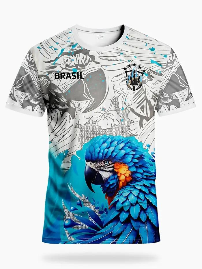 Maillot de l'équipe nationale de football homme avec motifs oiseaux tropicaux et drapeau brésilien tee-shirt sportif pour homme occassions spéciales